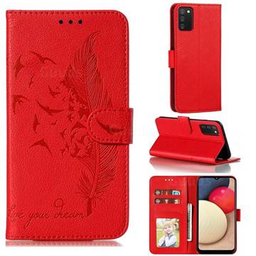 Intricate Embossing Lychee Feather Bird Leather Wallet Case for Mi Xiaomi Poco M3 - Red
