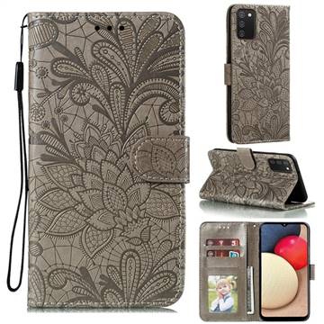 Intricate Embossing Lace Jasmine Flower Leather Wallet Case for Mi Xiaomi Poco M3 - Gray