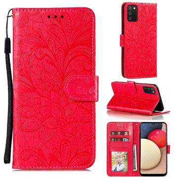 Intricate Embossing Lace Jasmine Flower Leather Wallet Case for Mi Xiaomi Poco M3 - Red