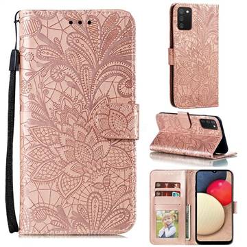Intricate Embossing Lace Jasmine Flower Leather Wallet Case for Mi Xiaomi Poco M3 - Rose Gold