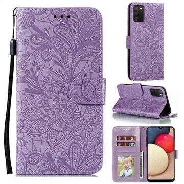 Intricate Embossing Lace Jasmine Flower Leather Wallet Case for Mi Xiaomi Poco M3 - Purple