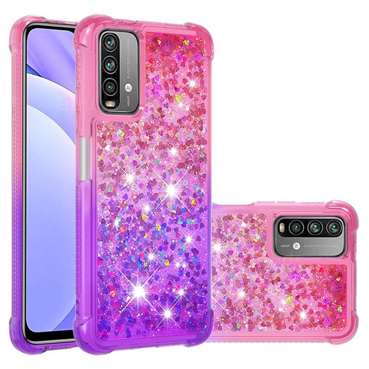 Rainbow Gradient Liquid Glitter Quicksand Sequins Phone Case for Mi Xiaomi Poco M3 - Pink Purple