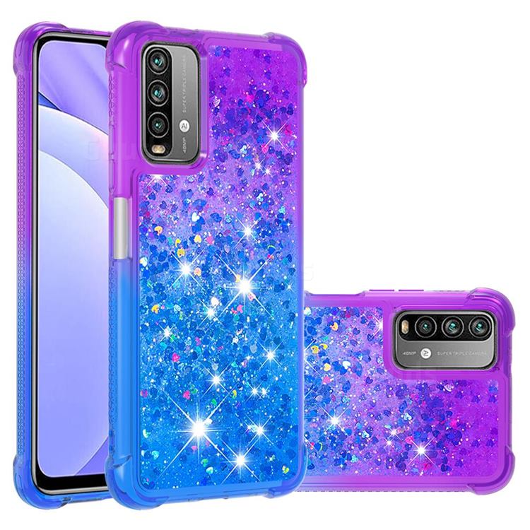 Rainbow Gradient Liquid Glitter Quicksand Sequins Phone Case for Mi Xiaomi Poco M3 - Purple Blue