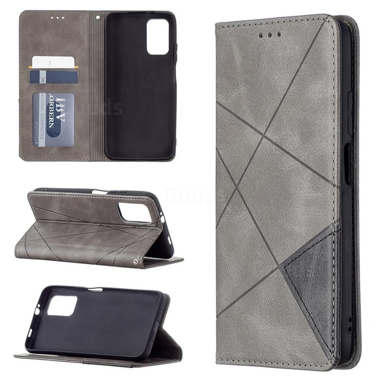 Prismatic Slim Magnetic Sucking Stitching Wallet Flip Cover for Mi Xiaomi Poco M3 - Gray