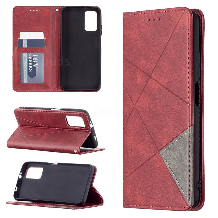 Prismatic Slim Magnetic Sucking Stitching Wallet Flip Cover for Mi Xiaomi Poco M3 - Red