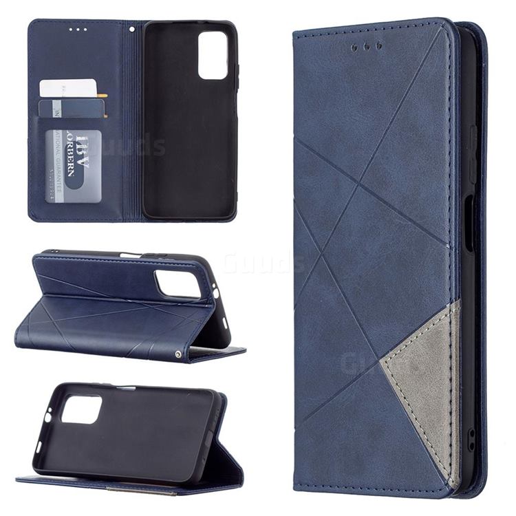 Prismatic Slim Magnetic Sucking Stitching Wallet Flip Cover for Mi Xiaomi Poco M3 - Blue