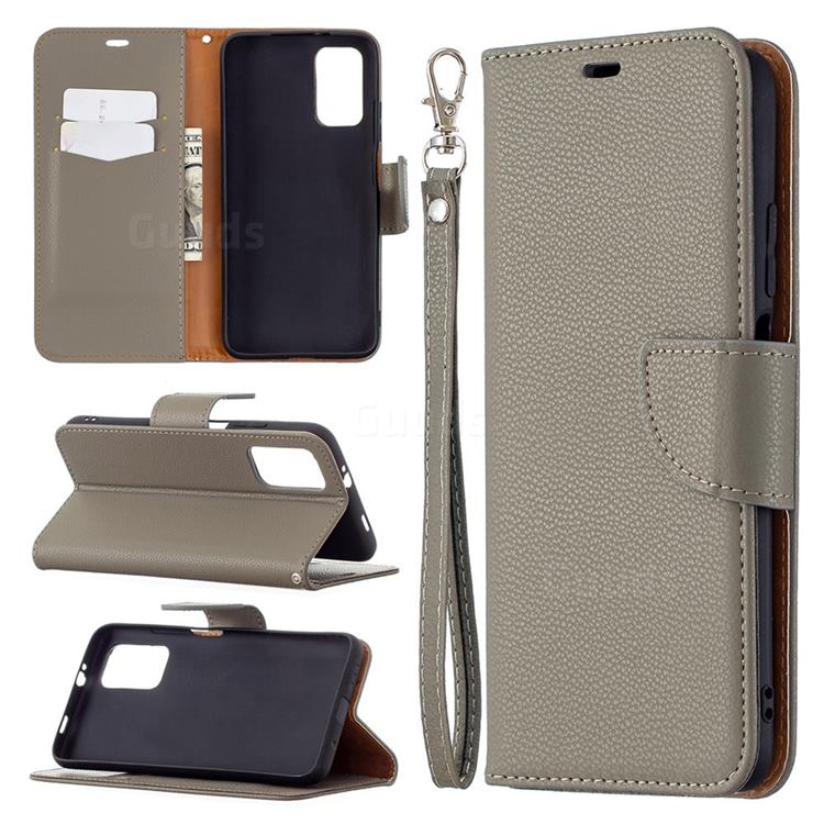 Classic Luxury Litchi Leather Phone Wallet Case for Mi Xiaomi Poco M3 - Gray