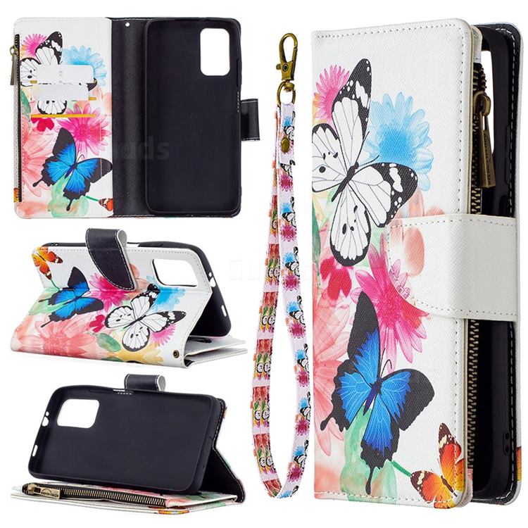 Vivid Flying Butterflies Binfen Color BF03 Retro Zipper Leather Wallet Phone Case for Mi Xiaomi Poco M3