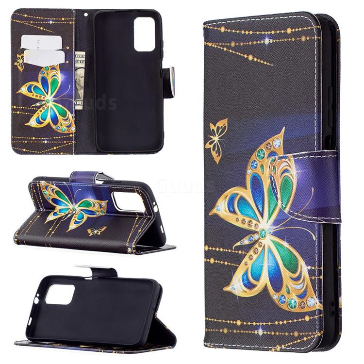 Golden Shining Butterfly Leather Wallet Case for Mi Xiaomi Poco M3