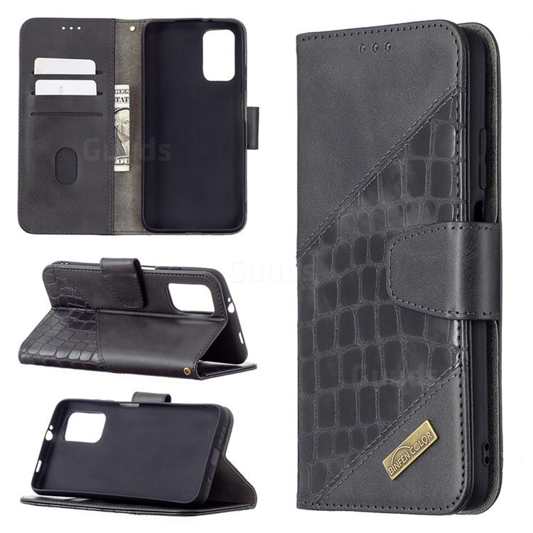BinfenColor BF04 Color Block Stitching Crocodile Leather Case Cover for Mi Xiaomi Poco M3 - Black