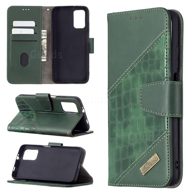 BinfenColor BF04 Color Block Stitching Crocodile Leather Case Cover for Mi Xiaomi Poco M3 - Green