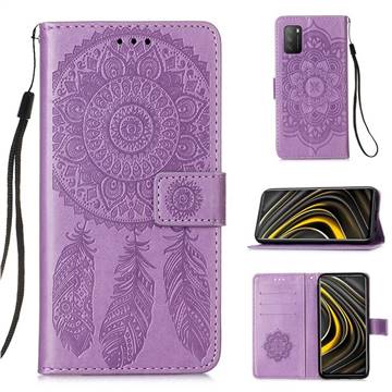 Embossing Dream Catcher Mandala Flower Leather Wallet Case for Mi Xiaomi Poco M3 - Purple