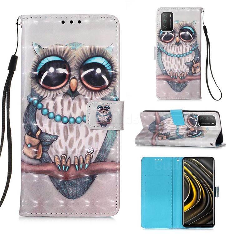 Sweet Gray Owl 3D Painted Leather Wallet Case for Mi Xiaomi Poco M3