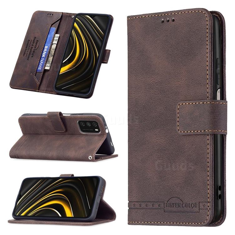 Binfen Color RFID Blocking Leather Wallet Case for Mi Xiaomi Poco M3 - Brown