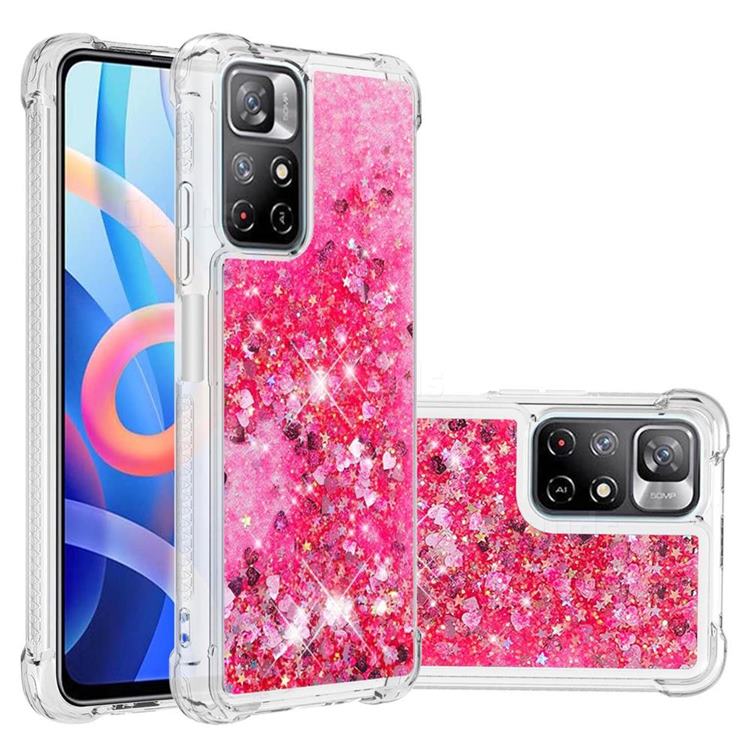Dynamic Liquid Glitter Sand Quicksand TPU Case for Mi Xiaomi Poco M4 Pro 5G - Pink Love Heart