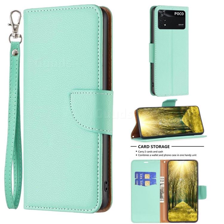 Classic Luxury Litchi Leather Phone Wallet Case for Mi Xiaomi Poco M4 Pro 4G - Green