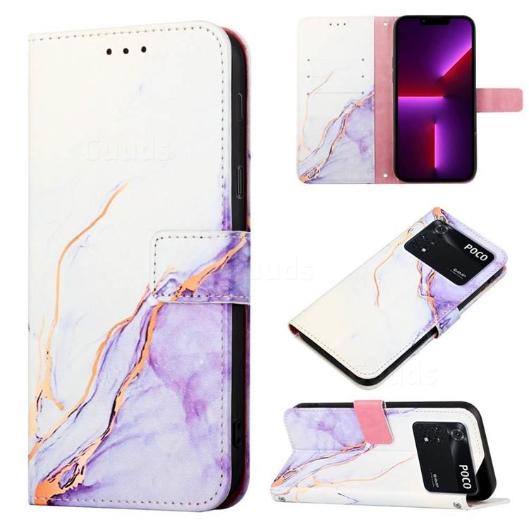 Purple White Marble Leather Wallet Protective Case for Mi Xiaomi Poco M4 Pro 4G