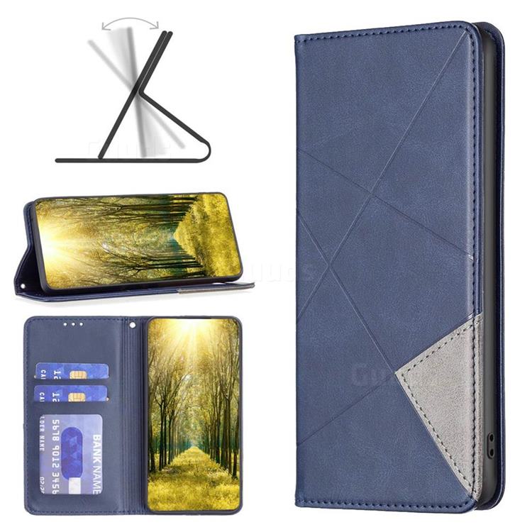 Prismatic Slim Magnetic Sucking Stitching Wallet Flip Cover for Mi Xiaomi Poco M4 Pro 4G - Blue