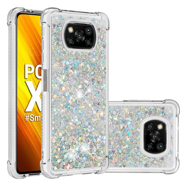 Dynamic Liquid Glitter Sand Quicksand Star TPU Case for Mi Xiaomi Poco X3 NFC - Silver
