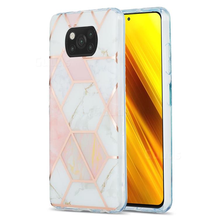 Pink White Marble Pattern Galvanized Electroplating Protective Case Cover for Mi Xiaomi Poco X3 NFC