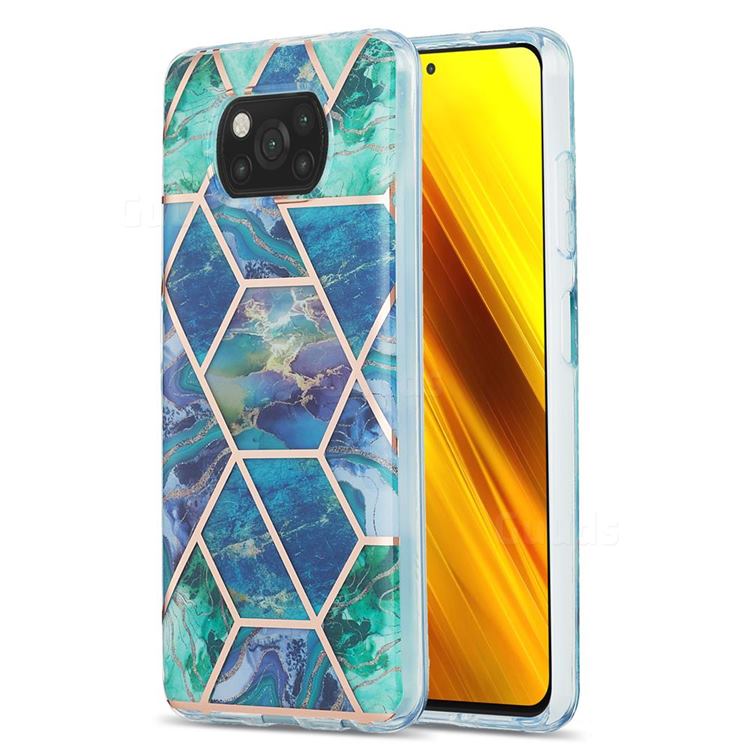 Blue Green Marble Pattern Galvanized Electroplating Protective Case Cover for Mi Xiaomi Poco X3 NFC