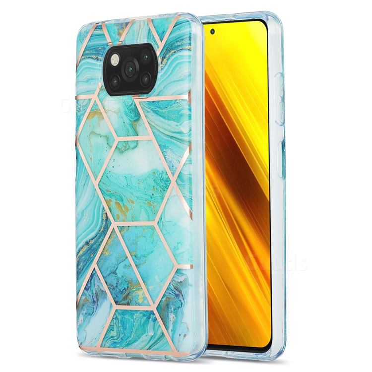 Blue Sea Marble Pattern Galvanized Electroplating Protective Case Cover for Mi Xiaomi Poco X3 NFC