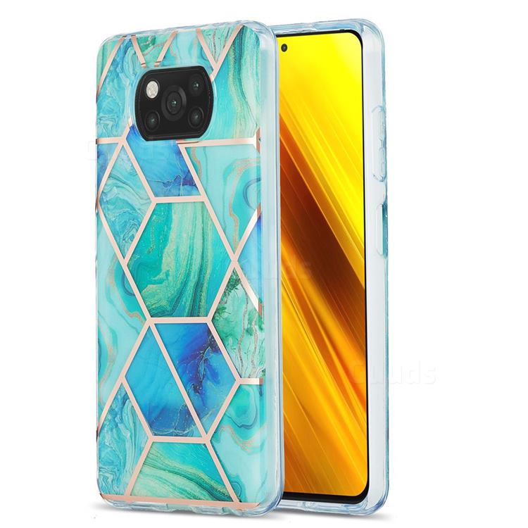 Green Glacier Marble Pattern Galvanized Electroplating Protective Case Cover for Mi Xiaomi Poco X3 NFC