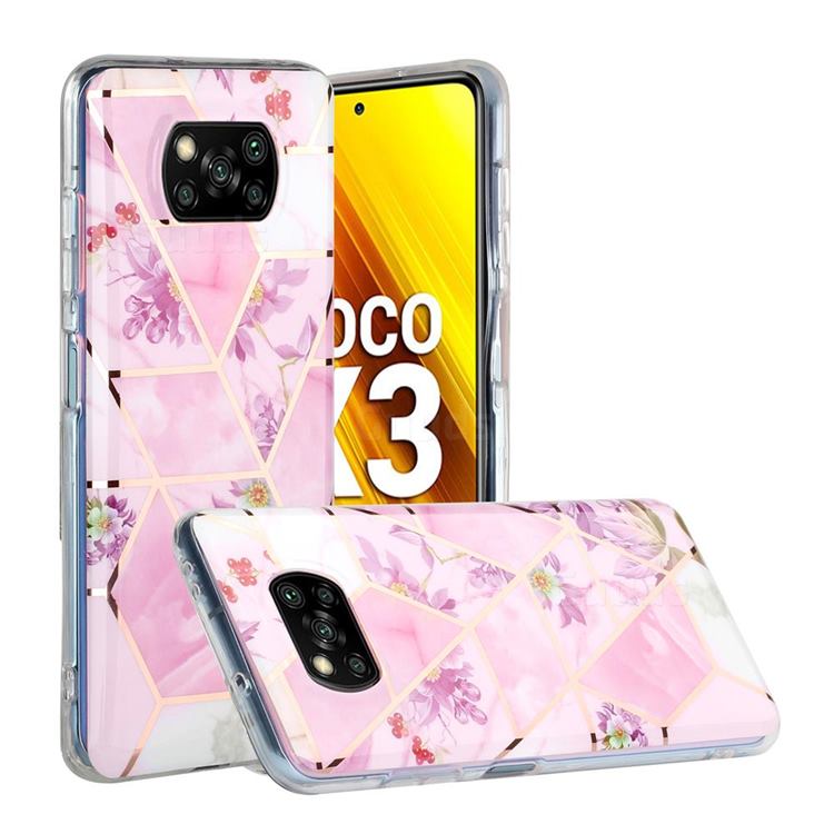 Purple Flower Painted Marble Electroplating Protective Case for Mi Xiaomi Poco X3 NFC