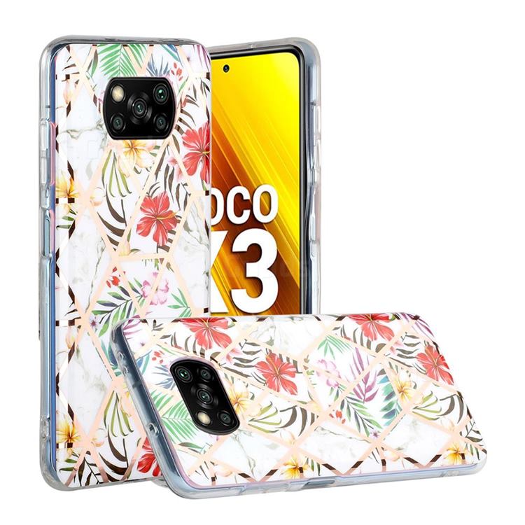 Tropical Rainforest Flower Painted Marble Electroplating Protective Case for Mi Xiaomi Poco X3 NFC