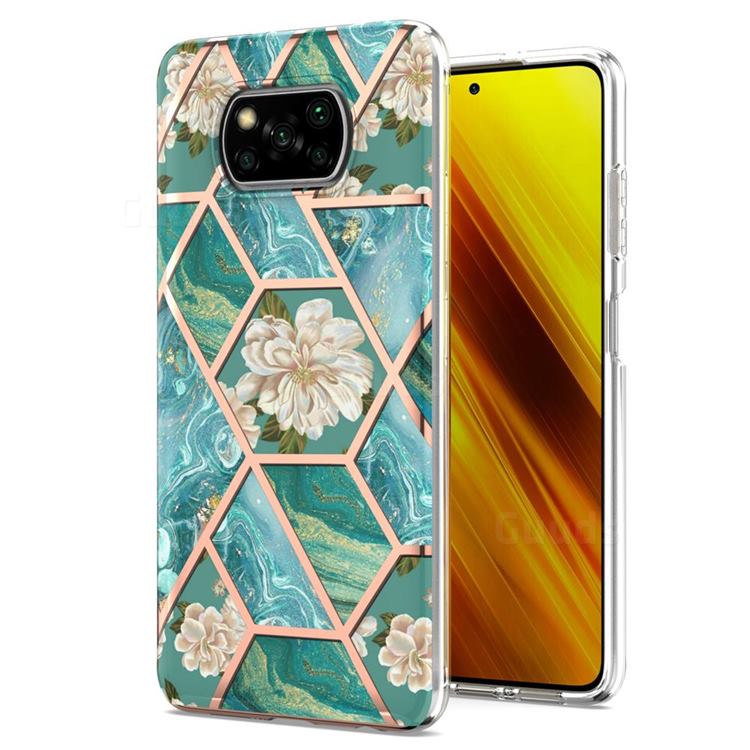 Blue Chrysanthemum Marble Electroplating Protective Case Cover for Mi Xiaomi Poco X3 NFC