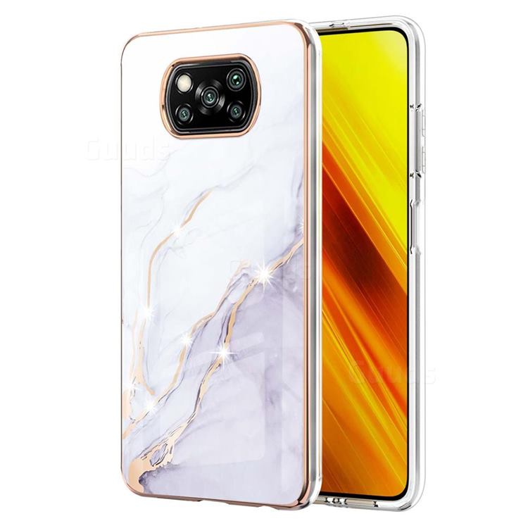 White Dreaming Electroplated Gold Frame 2.0 Thickness Plating Marble IMD Soft Back Cover for Mi Xiaomi Poco X3 NFC