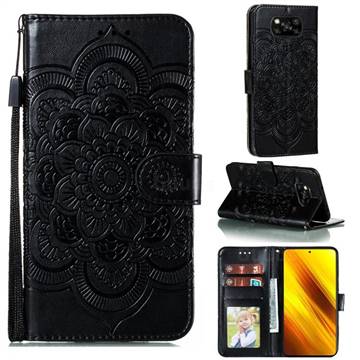 Intricate Embossing Datura Solar Leather Wallet Case for Mi Xiaomi Poco X3 NFC - Black