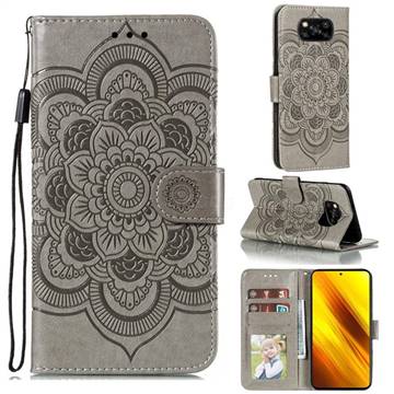 Intricate Embossing Datura Solar Leather Wallet Case for Mi Xiaomi Poco X3 NFC - Gray