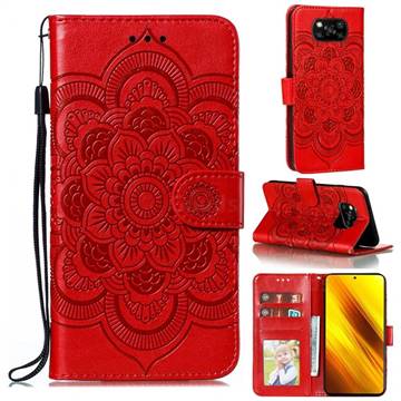 Intricate Embossing Datura Solar Leather Wallet Case for Mi Xiaomi Poco X3 NFC - Red