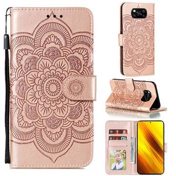 Intricate Embossing Datura Solar Leather Wallet Case for Mi Xiaomi Poco X3 NFC - Rose Gold