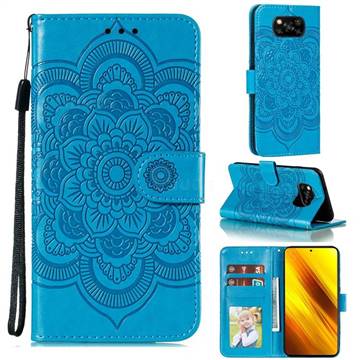 Intricate Embossing Datura Solar Leather Wallet Case for Mi Xiaomi Poco X3 NFC - Blue