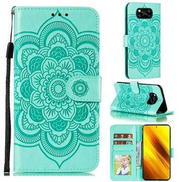 Intricate Embossing Datura Solar Leather Wallet Case for Mi Xiaomi Poco X3 NFC - Green