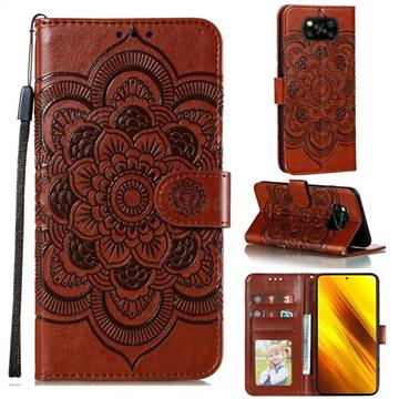 Intricate Embossing Datura Solar Leather Wallet Case for Mi Xiaomi Poco X3 NFC - Brown