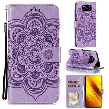 Intricate Embossing Datura Solar Leather Wallet Case for Mi Xiaomi Poco X3 NFC - Purple