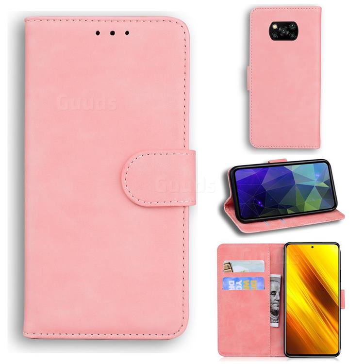 Retro Classic Skin Feel Leather Wallet Phone Case for Mi Xiaomi Poco X3 NFC - Pink