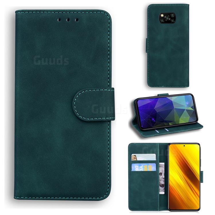 Retro Classic Skin Feel Leather Wallet Phone Case for Mi Xiaomi Poco X3 NFC - Green