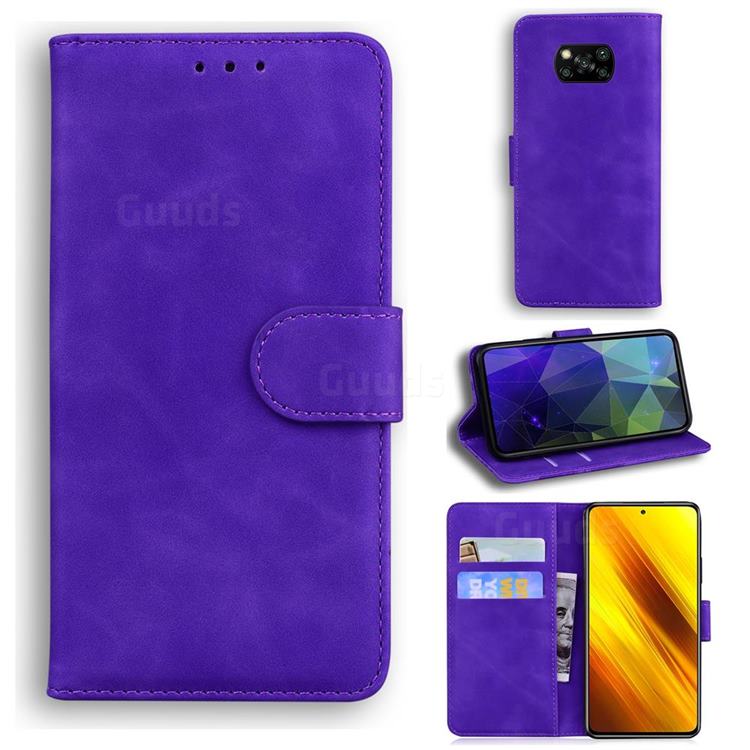 Retro Classic Skin Feel Leather Wallet Phone Case for Mi Xiaomi Poco X3 NFC - Purple