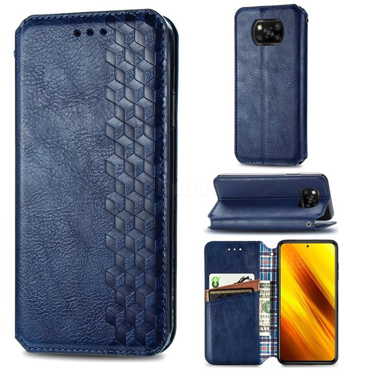 Ultra Slim Fashion Business Card Magnetic Automatic Suction Leather Flip Cover for Mi Xiaomi Poco X3 NFC - Dark Blue