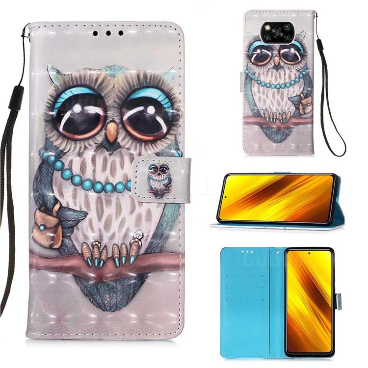 Sweet Gray Owl 3D Painted Leather Wallet Case for Mi Xiaomi Poco X3 NFC