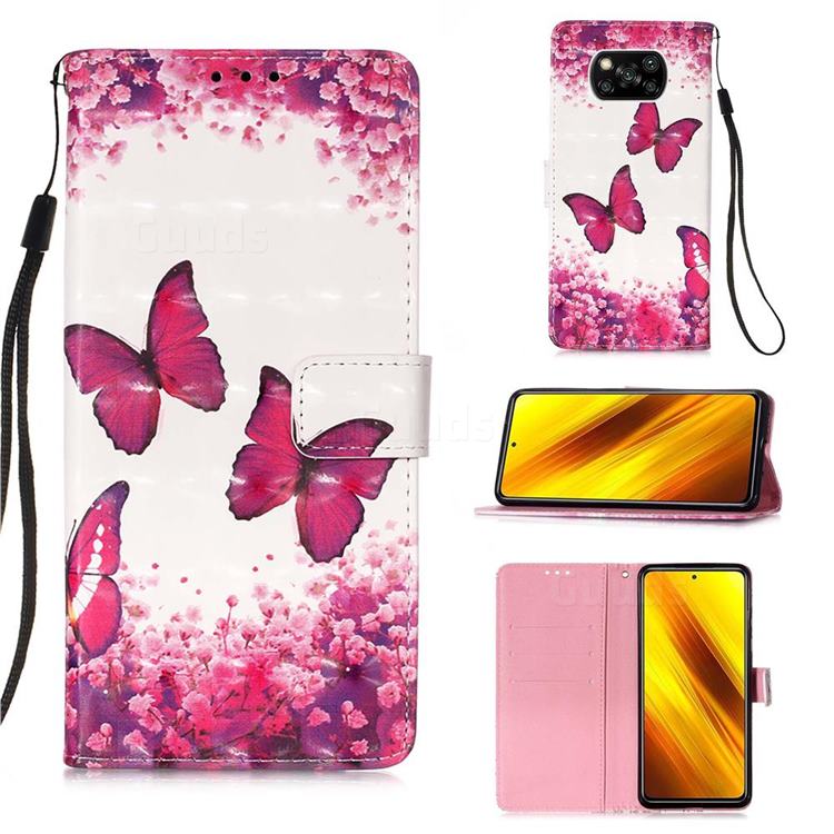 Rose Butterfly 3D Painted Leather Wallet Case for Mi Xiaomi Poco X3 NFC