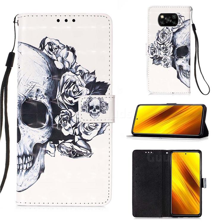 Skull Flower 3D Painted Leather Wallet Case for Mi Xiaomi Poco X3 NFC
