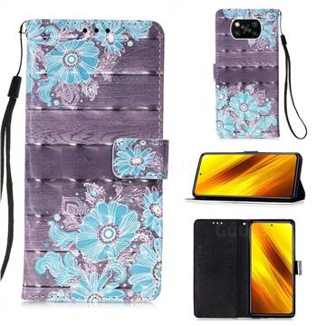 Blue Flower 3D Painted Leather Wallet Case for Mi Xiaomi Poco X3 NFC