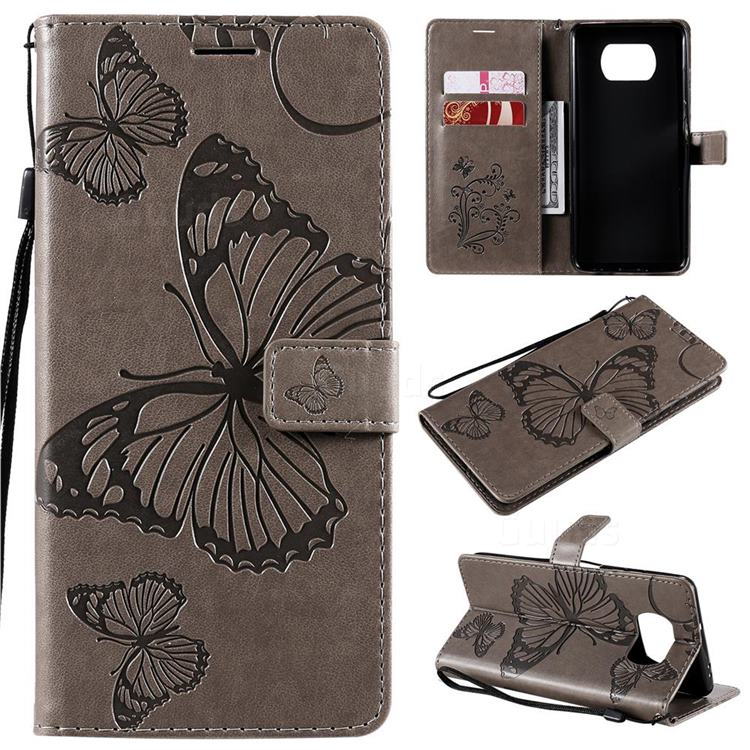 Embossing 3D Butterfly Leather Wallet Case for Mi Xiaomi Poco X3 NFC - Gray