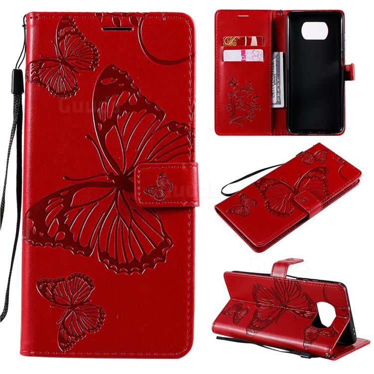 Embossing 3D Butterfly Leather Wallet Case for Mi Xiaomi Poco X3 NFC - Red
