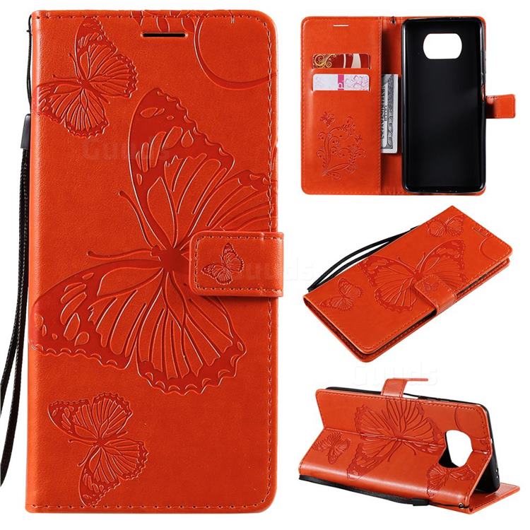 Embossing 3D Butterfly Leather Wallet Case for Mi Xiaomi Poco X3 NFC - Orange
